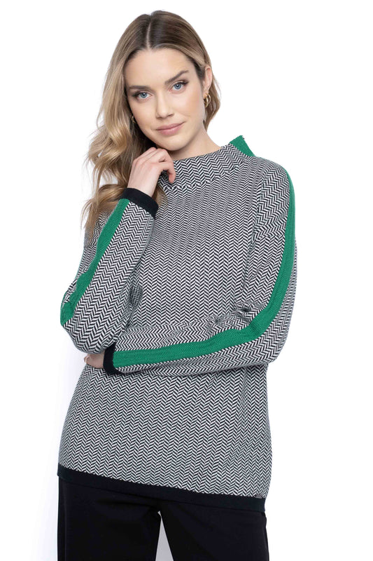Picadilly Mock Neck with Emerald Stripe