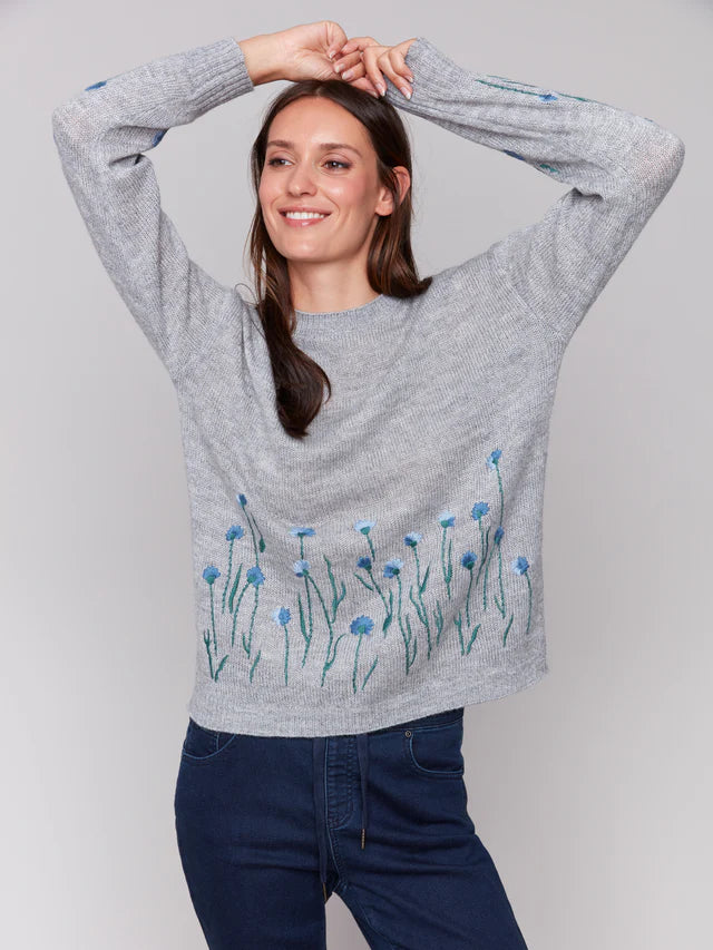 Charlie B Embroidered Flower Sweater