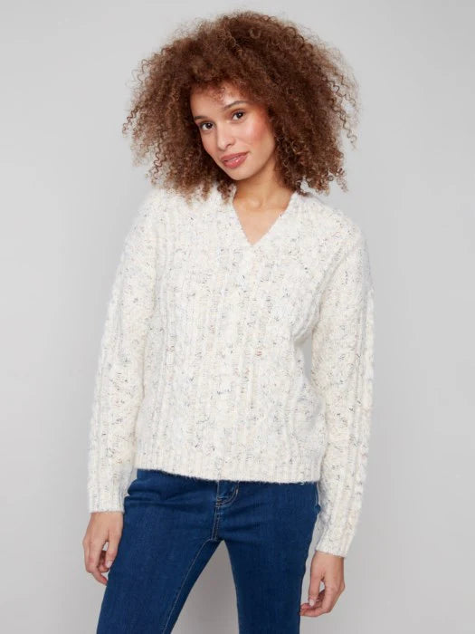 Charlie B Notch Neck Flec Yarn in Ecru