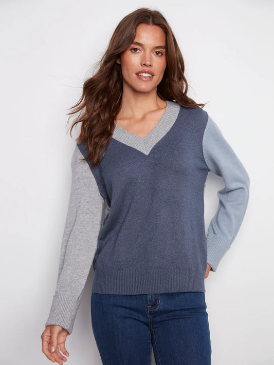 Charlie B Colorblock V-Neck Sweater