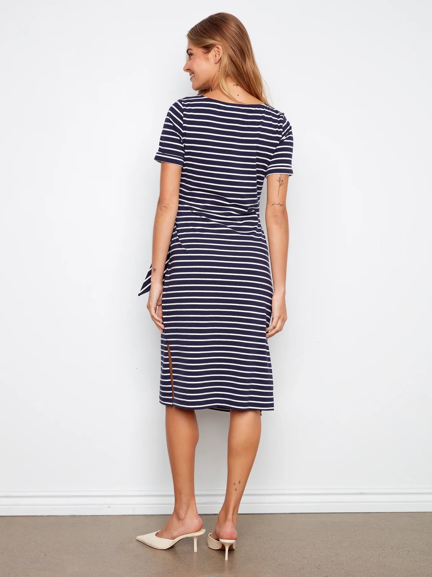 Charlie B Navy Striped  Boat Neck Dress