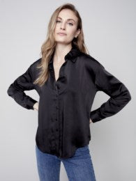 Charlie B Satin Button Front Blouse