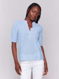 Charlie B Short Sleeve Striped Blouse