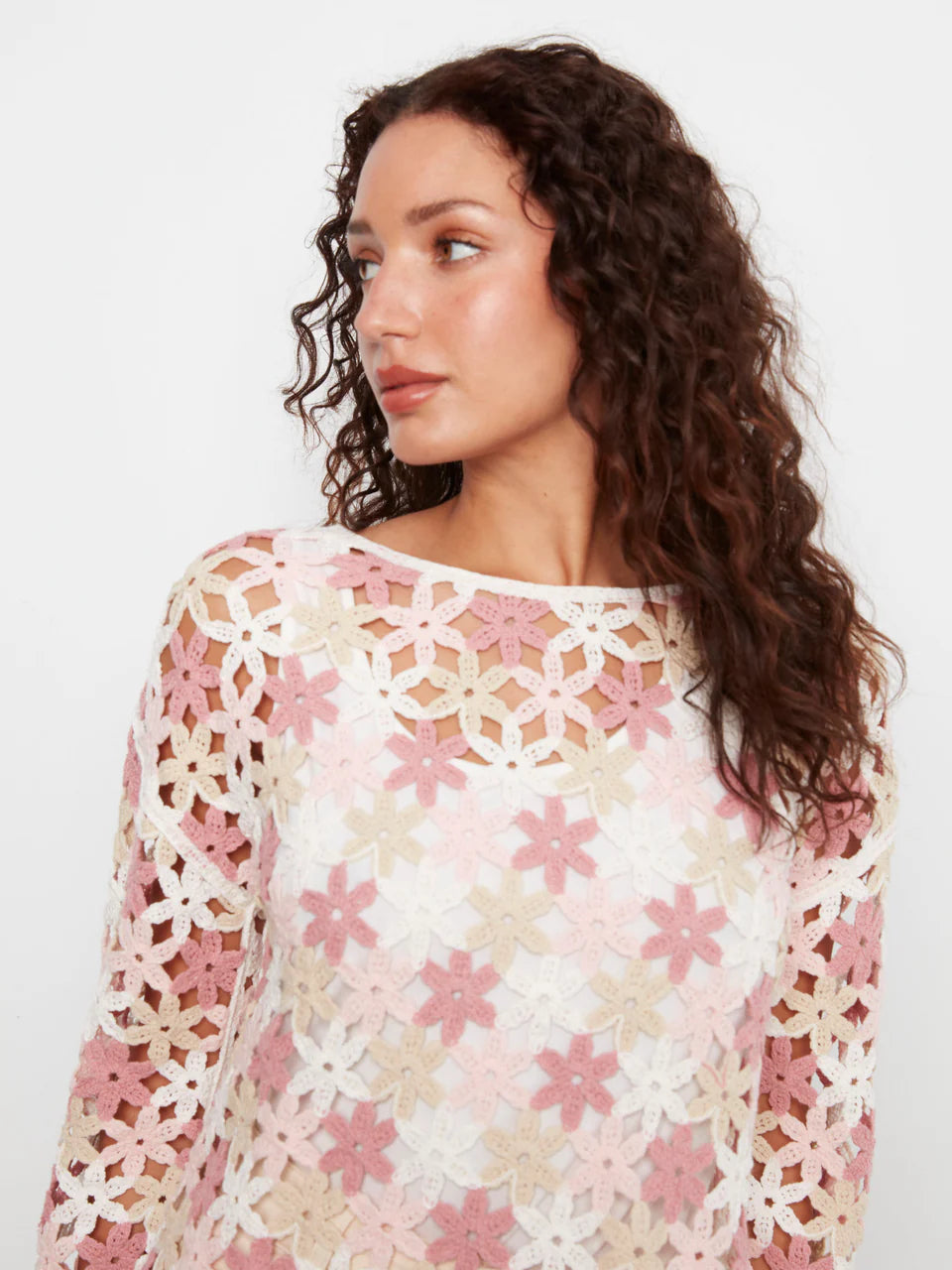 Charlie B Crocheted Flower Top in Carnation