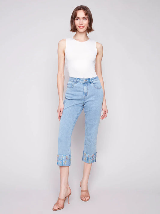 Charlie B Embroidered Crop Pants