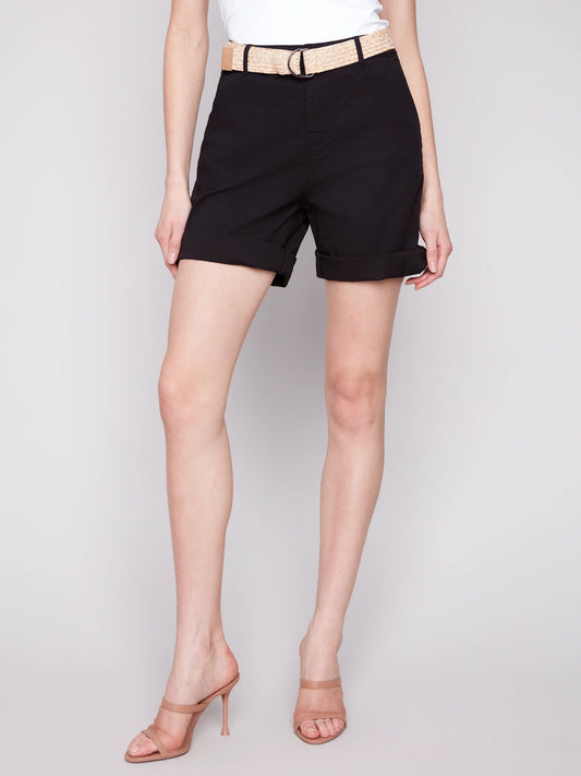 Charlie B Stretch Shorts with Belt in Black