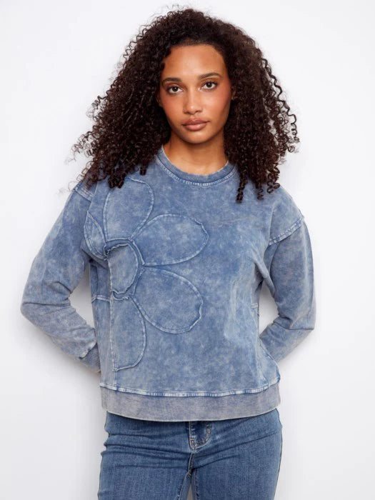 Charlie B Sweatshirt with Flower Applique