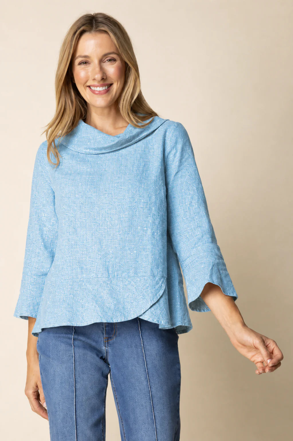 Habitat Linen Flounce Cowl Top Topaz