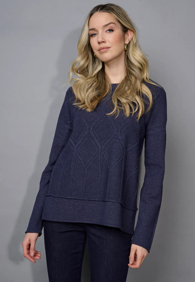 Picadilly Diamond Cable Knit in Heather Denim