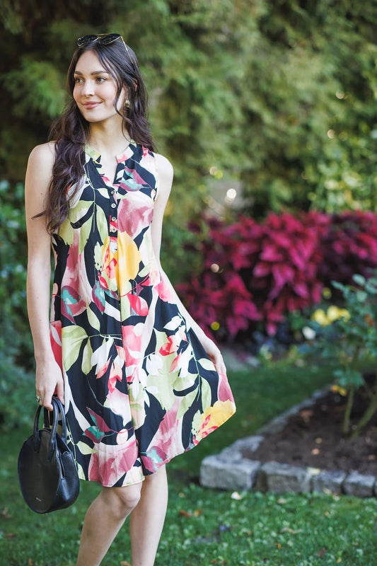 Papillon Black Floral A Line dress