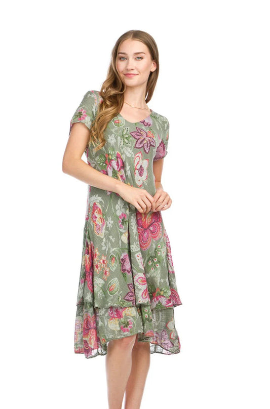 Papillon Floral Bias Crinkle Dress