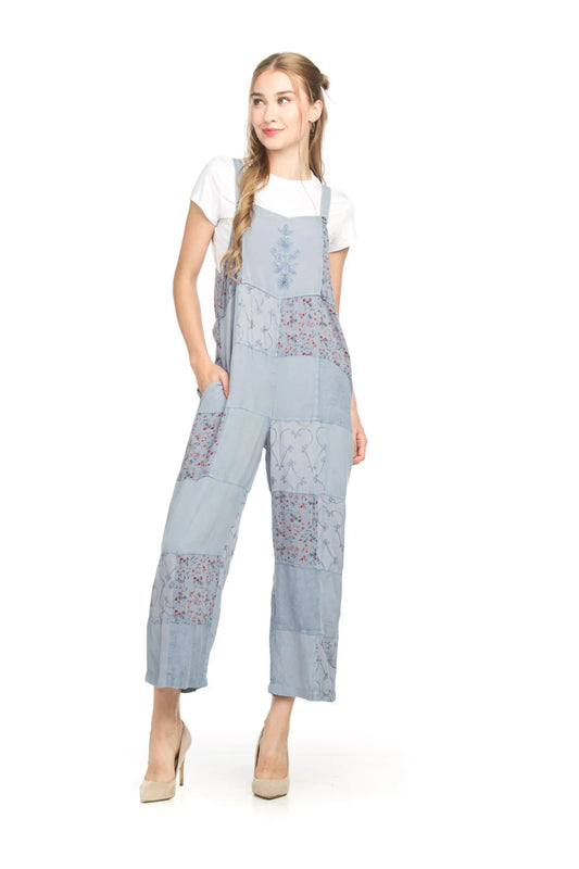 Papillon Embroidered Patchwork Overalls