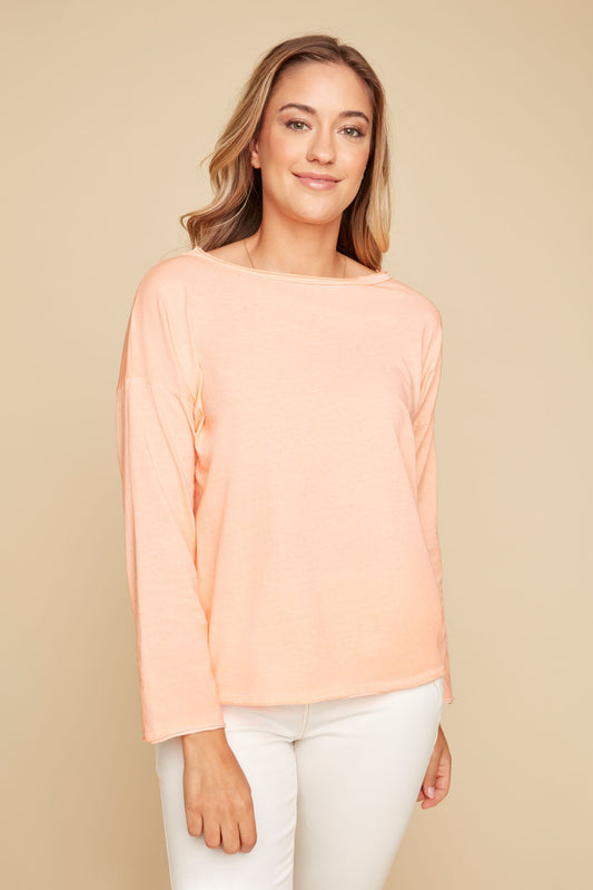 Renuar Long Sleeve Knit Top in Peach