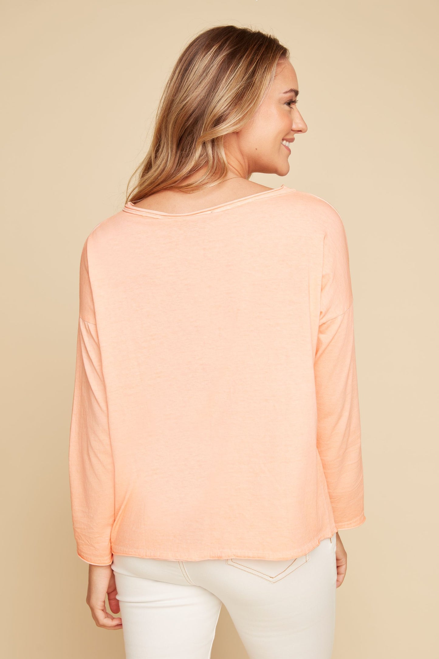 Renuar Long Sleeve Knit Top in Peach