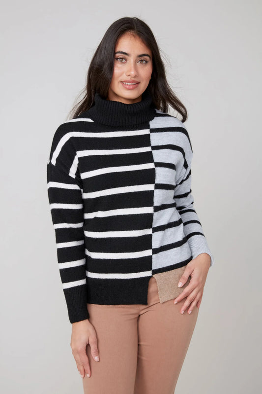 Renuar Color Block Striped Turtle Neck