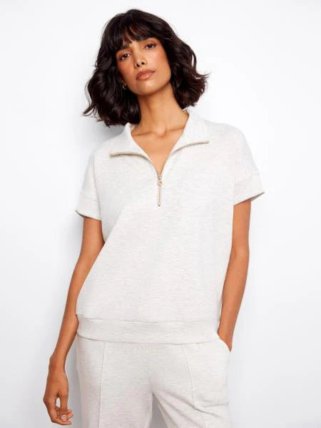 Charlie B Short Sleeve Half Zip Top Colloar