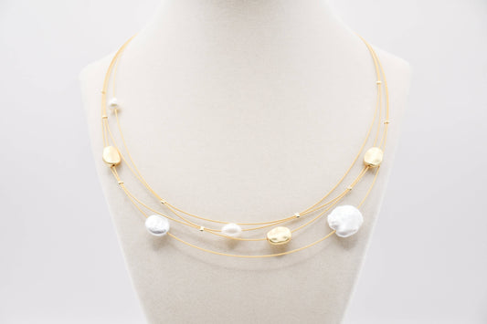 SH65-GLD Gold Japanese Wire With Freshwater Biwa Pe Necklace