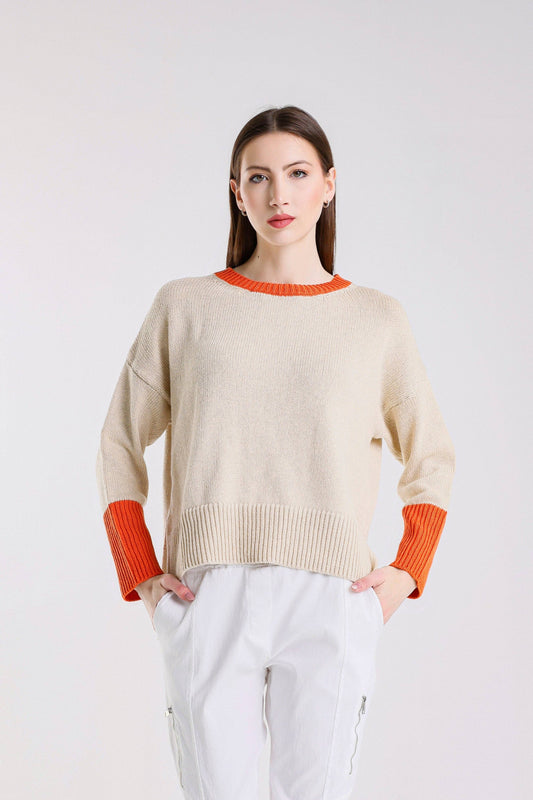 Lisbeth Contrast Neck Hi/Low Sweater (BLS915)