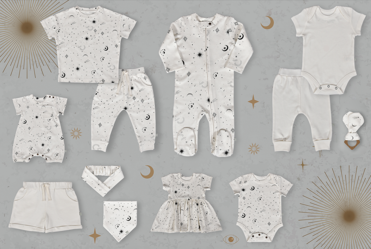 Baby kid organic short sleeve romper | celestial stars