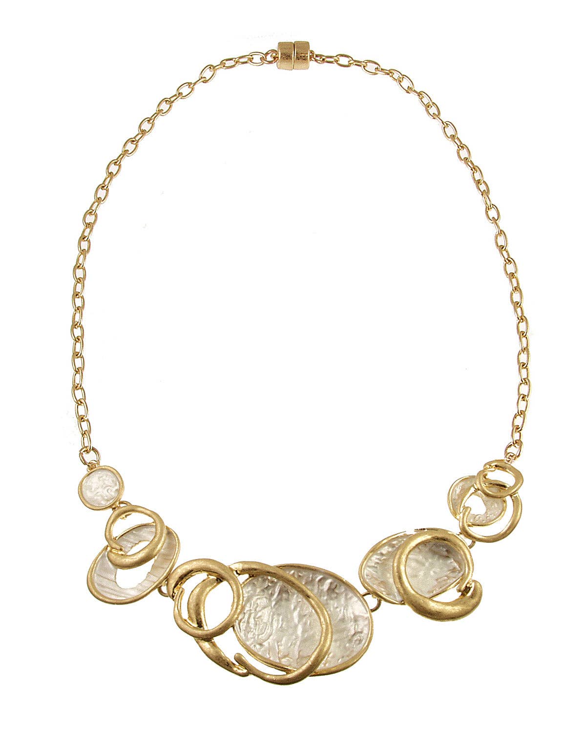 Golden Drift Oval Necklace | White/Gold, 18" Magnetic Clasp