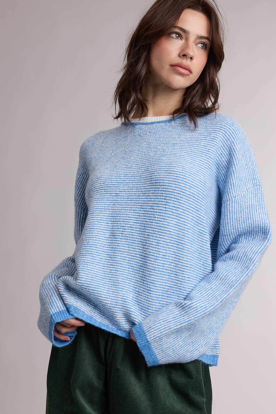 STRIPE DROP SHOULDER SWEATER / WL26-12702