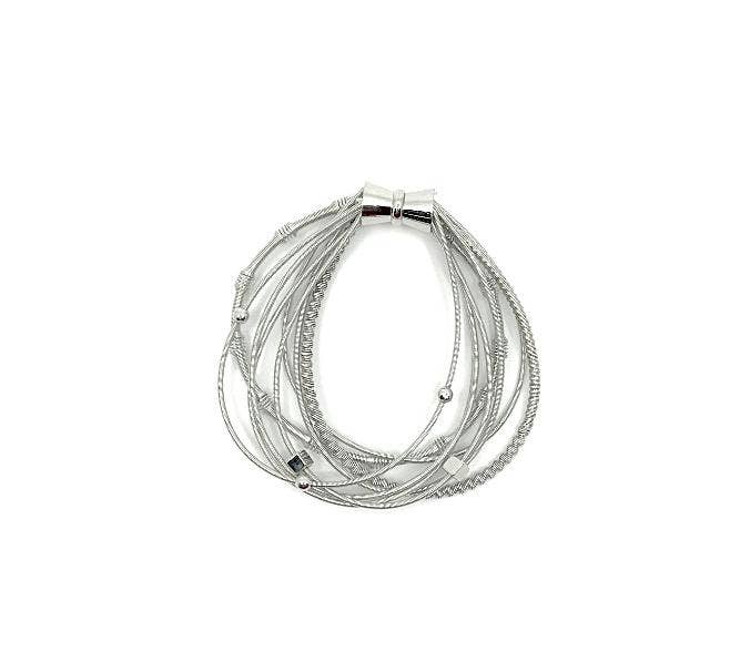 575SIL-M - Silver Multi Texture Wire Bracelet Magnetic Clasp