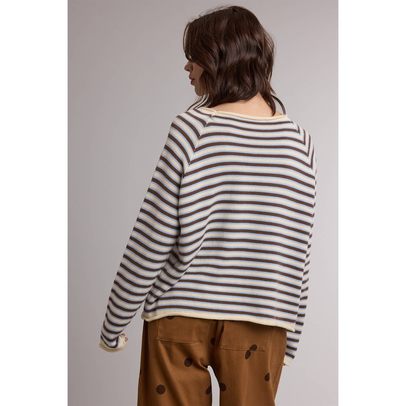 STRIPE CREW NECK KNIT SWEATER / WL26-13173