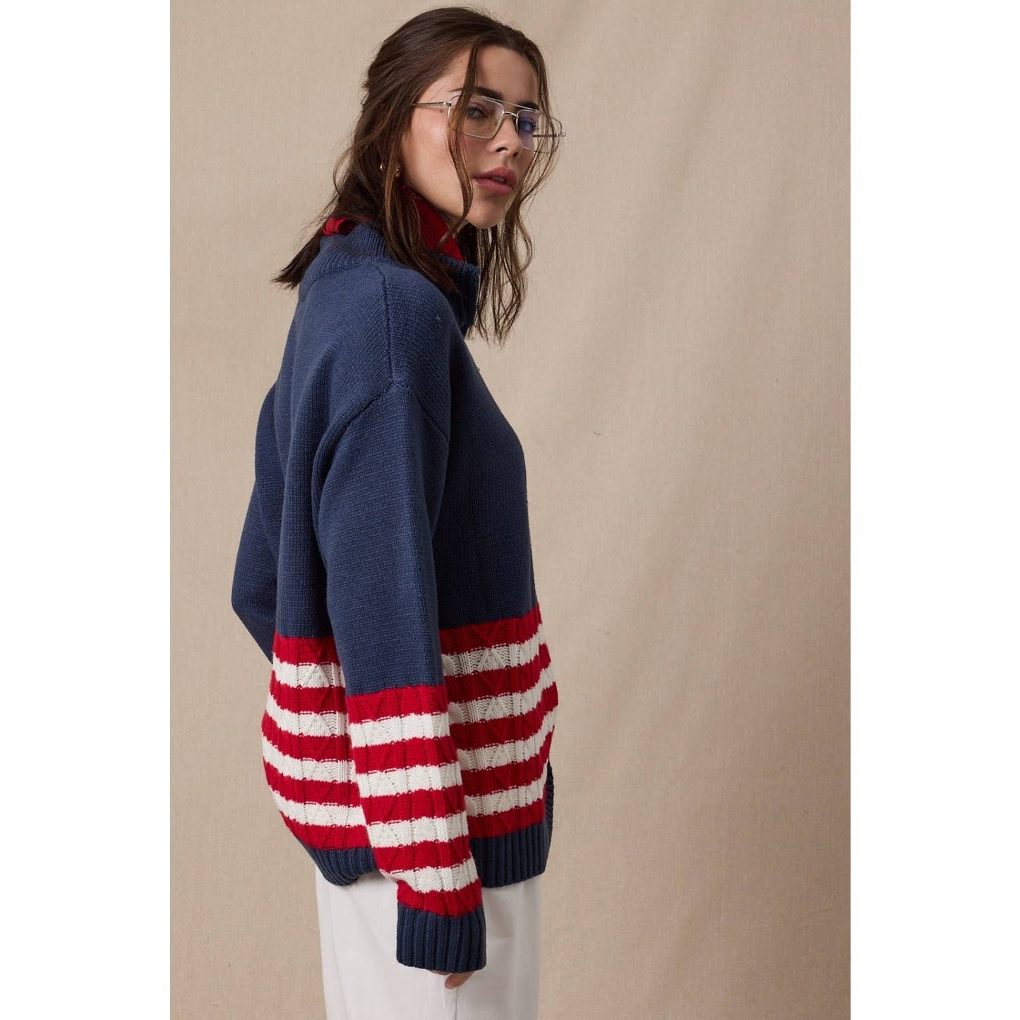 HALF-ZIP SWEATER WITH STRIPED DETAIL / WL25-11589