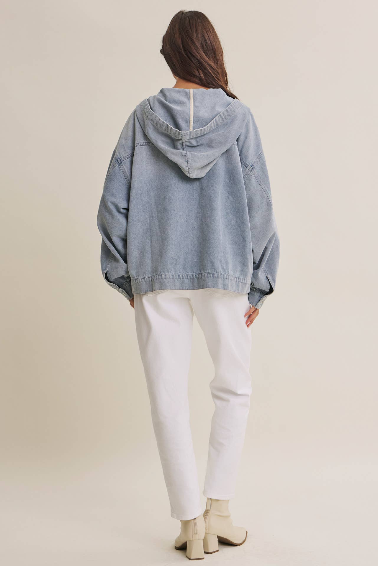 CRAVING COMFORT MINERAL-WASHED DENIM HOODED PULLOVER