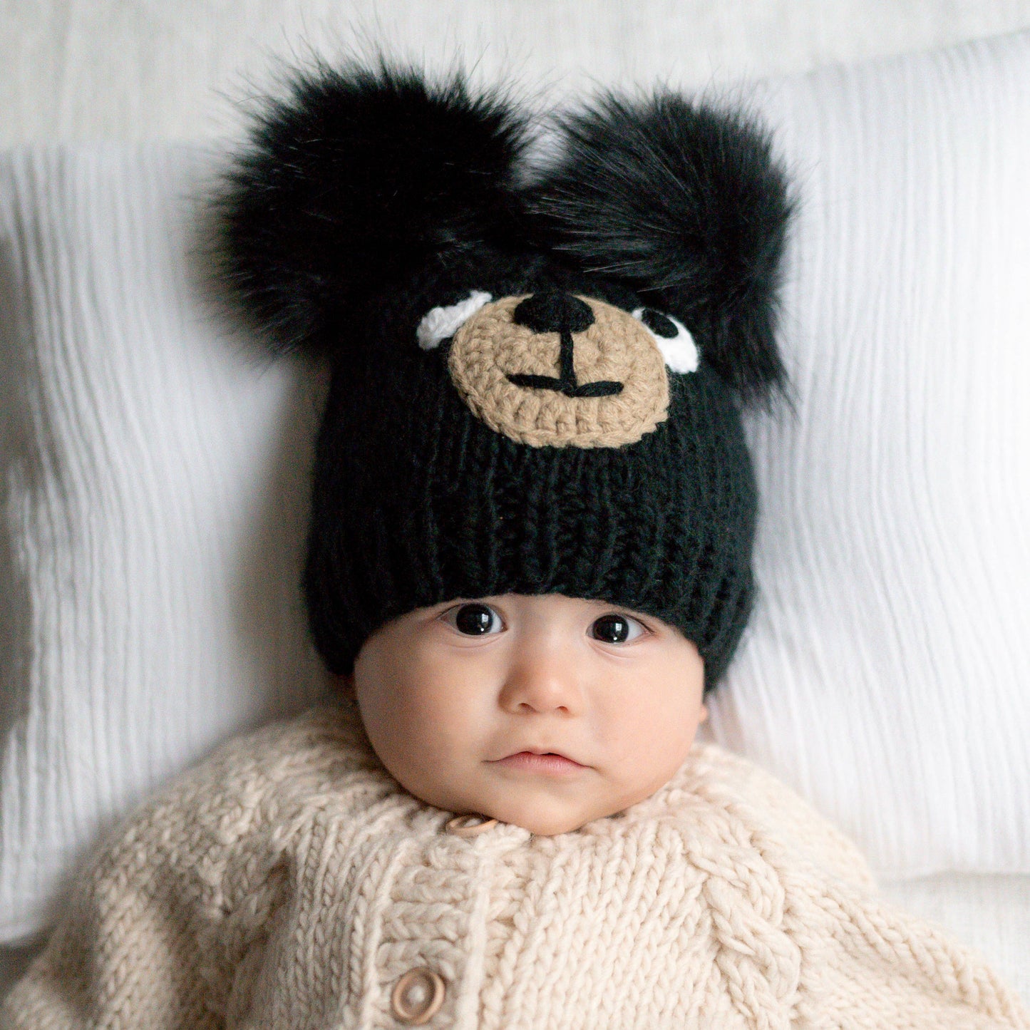 Black Bear Knit Beanie Hat Baby & Kids