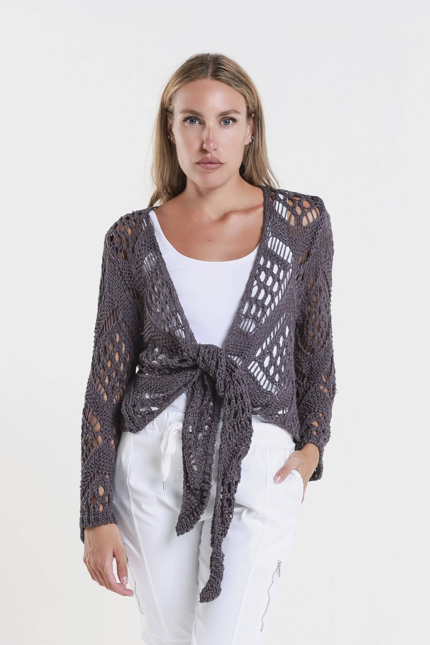 Kandra Open Knit Tie Front Bolero (CLS303)