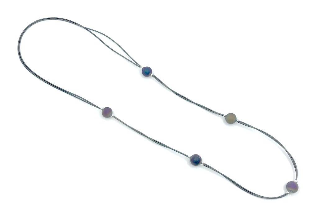 S79 B - Long 2 Strand Slate P.W. Necklace with Irri Geodes