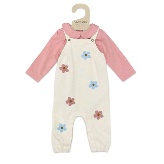 Grace Flower Jacquard Knit Baby Overall & Bodysuit Set