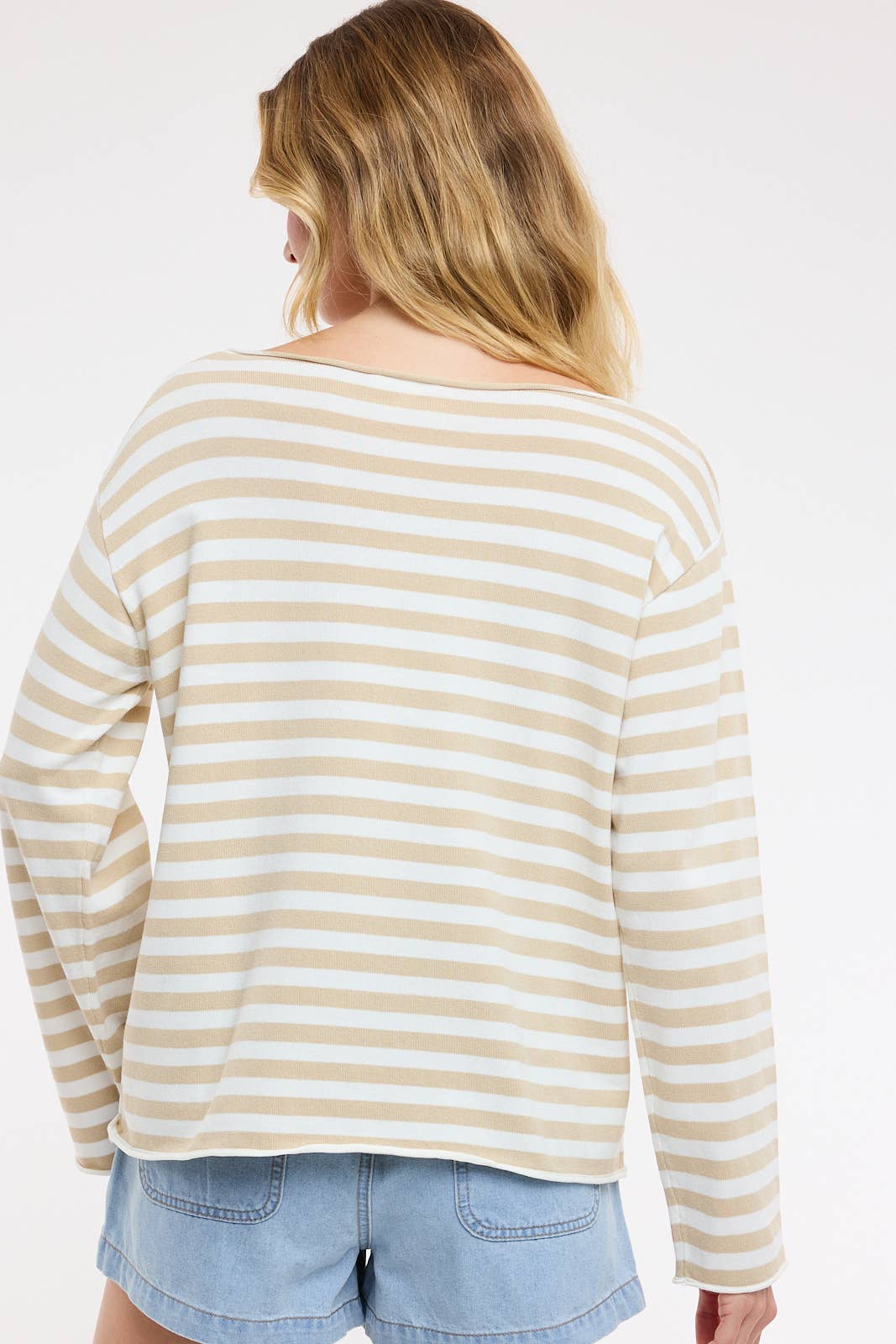 STRIPED BOAT NECK SWEATER / WL25-12375