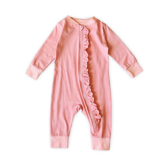 Mini Polka Dot Ruffle Zipper Baby Jumpsuit (Organic Jersey)