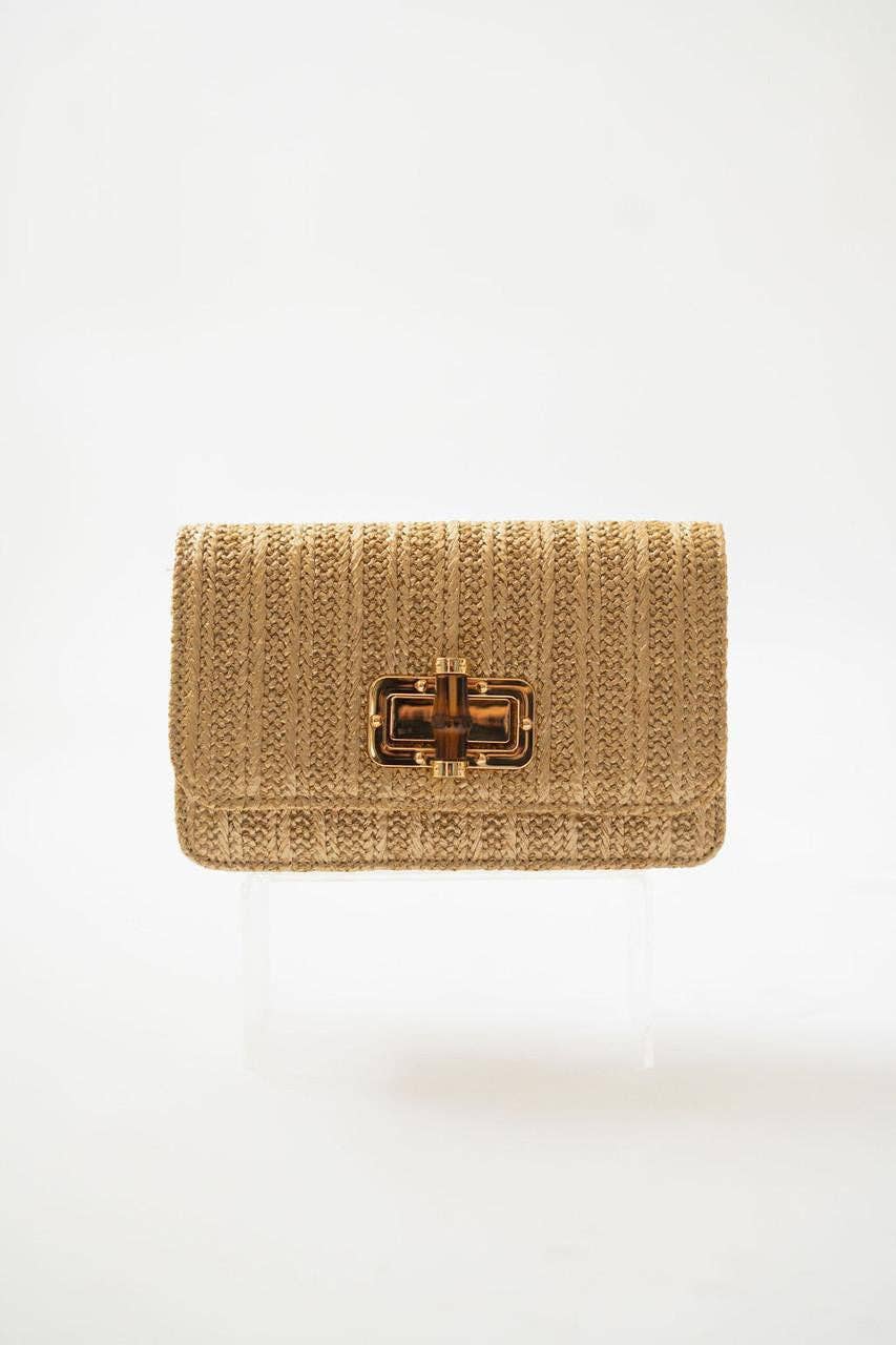 Lilly - Gold Woven Straw Clutch - Bamboo Toggle - WS