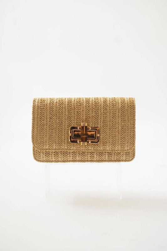 Lilly - Gold Woven Straw Clutch - Bamboo Toggle - WS