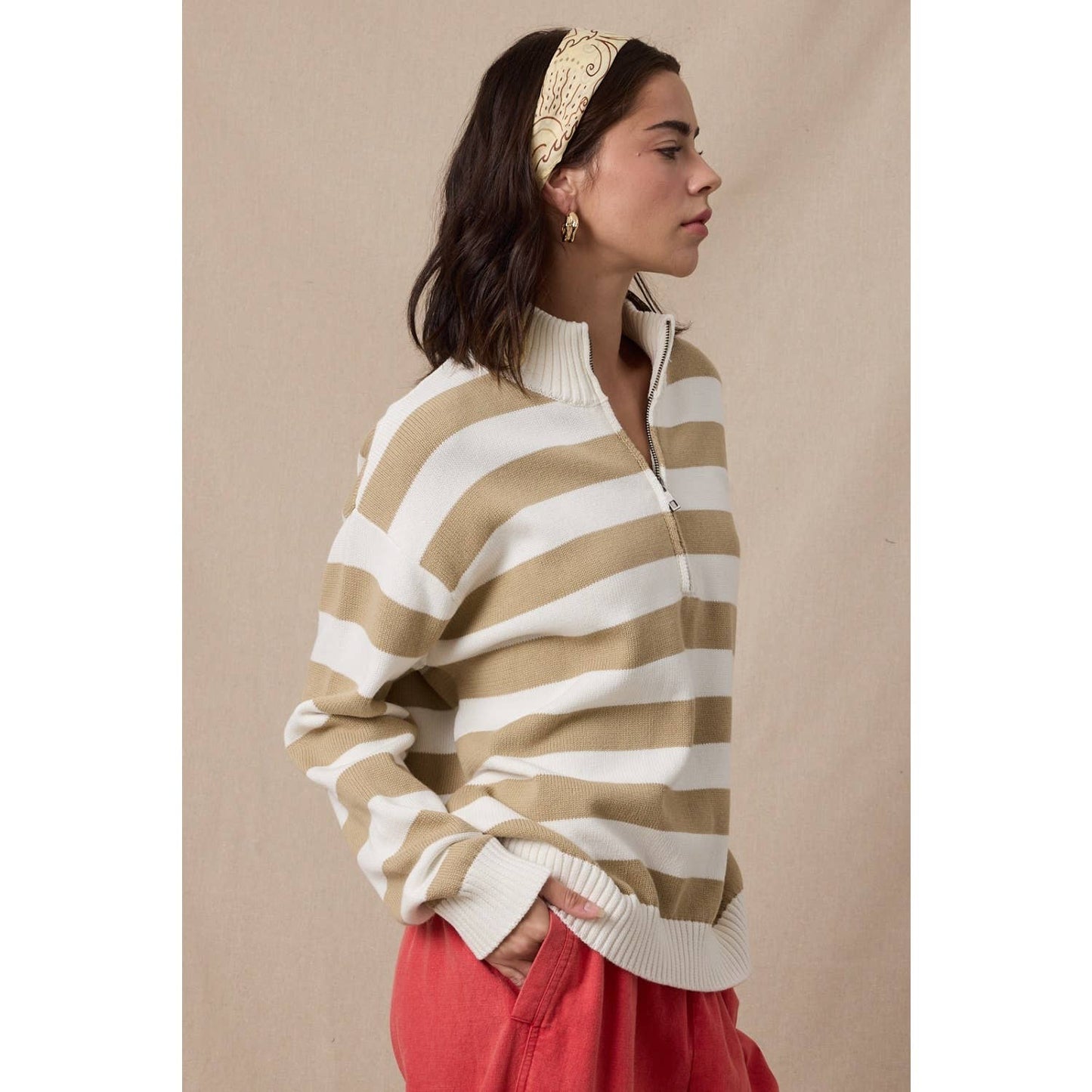 STRIPED HALF-ZIP SWEATER