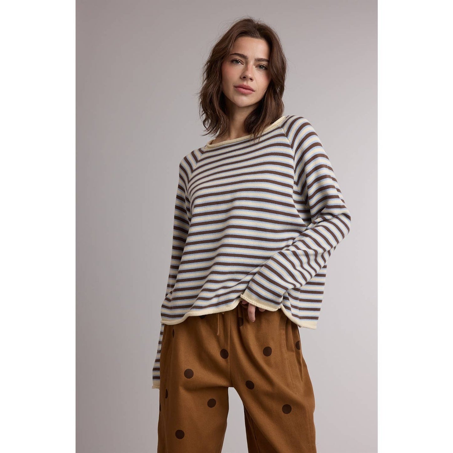 STRIPE CREW NECK KNIT SWEATER / WL26-13173
