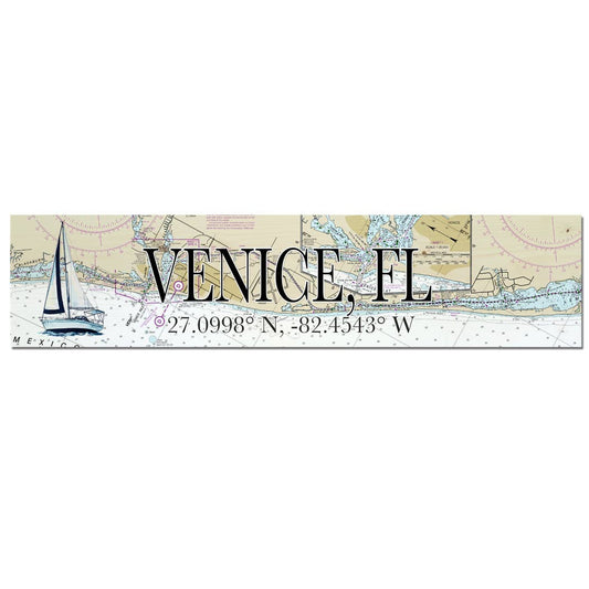 5x24 Wood Map Coordinate Sign SAILBOAT- CUSTOM LOCATION