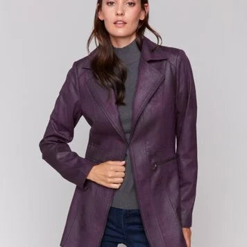 Charlie B Faux Leather Jacket Plum