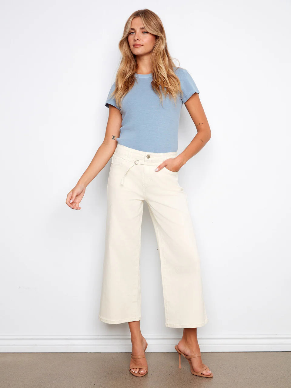 Charlie B Wide Leg Belted Sretch Twill