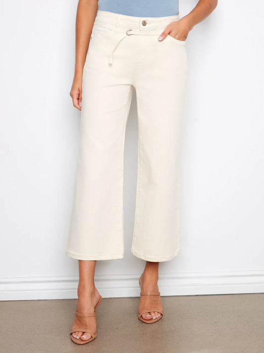 Charlie B Wide Leg Belted Sretch Twill