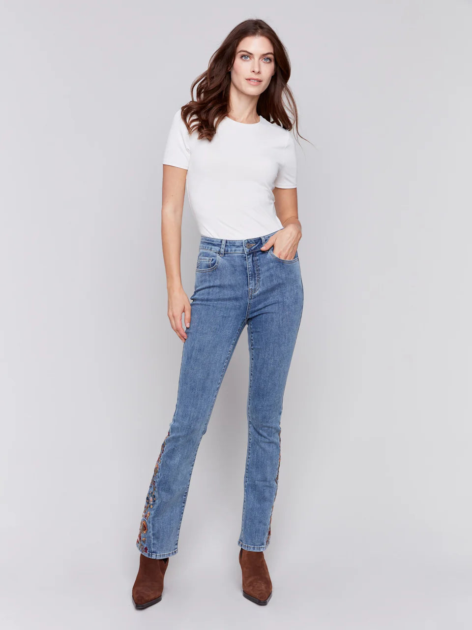 Charlie B Embroidered Insert Bootcut Denim