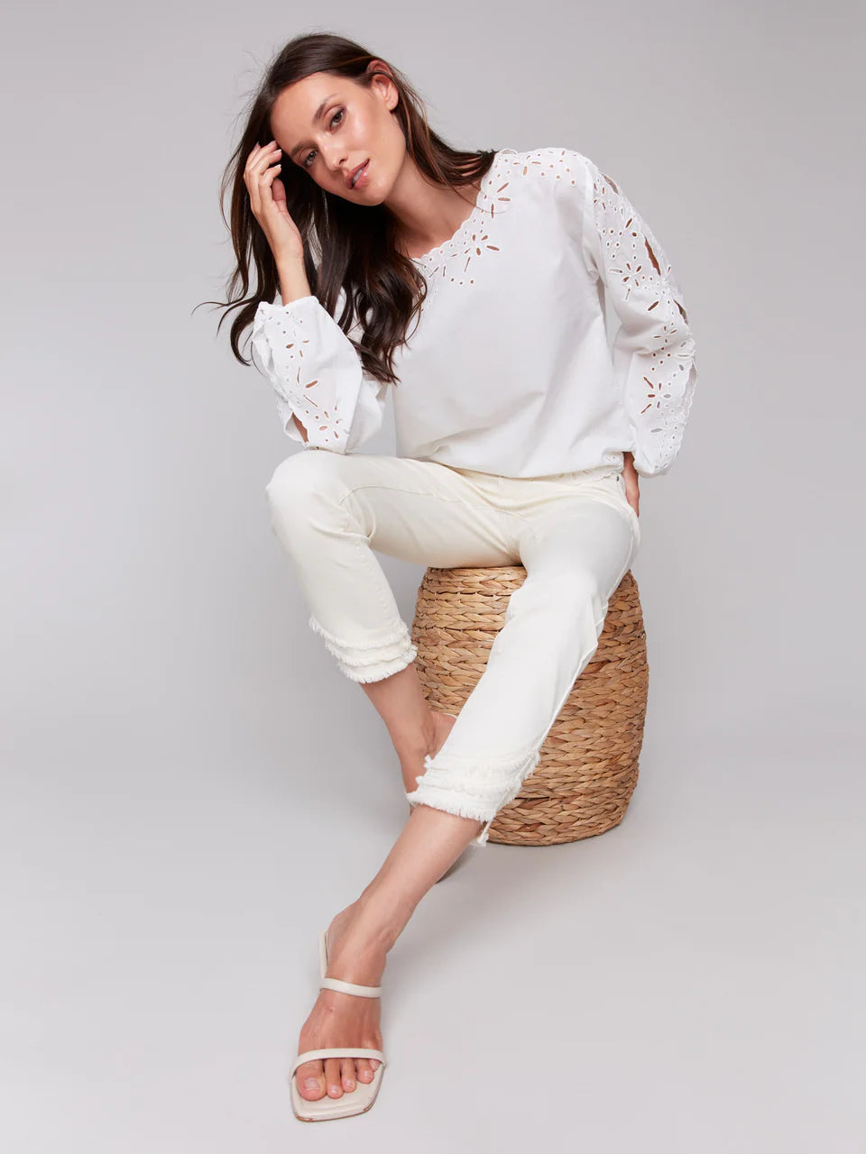 Charlie B Eyelet Cotton Long Sleeve Blouse