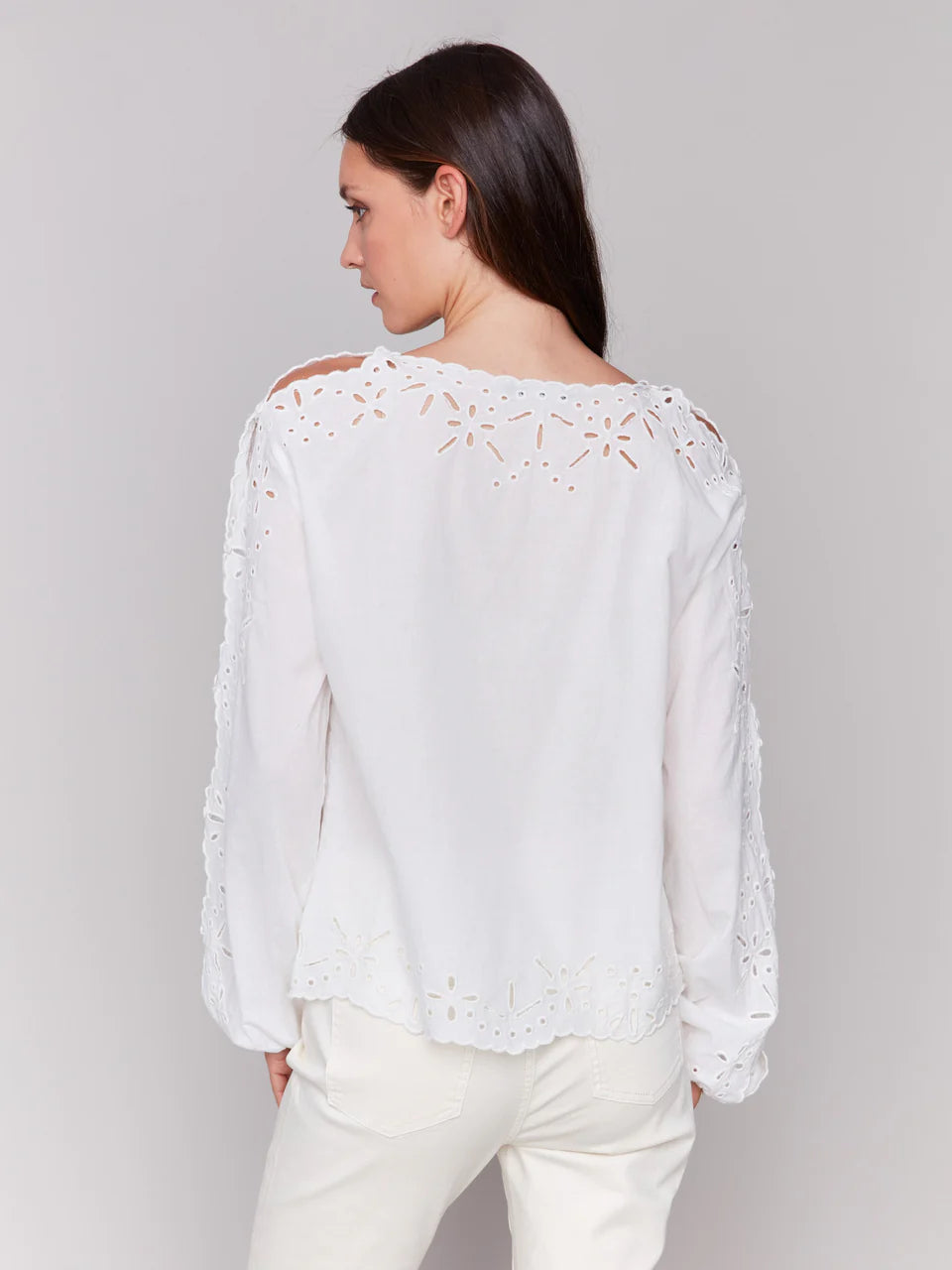 Charlie B Eyelet Cotton Long Sleeve Blouse
