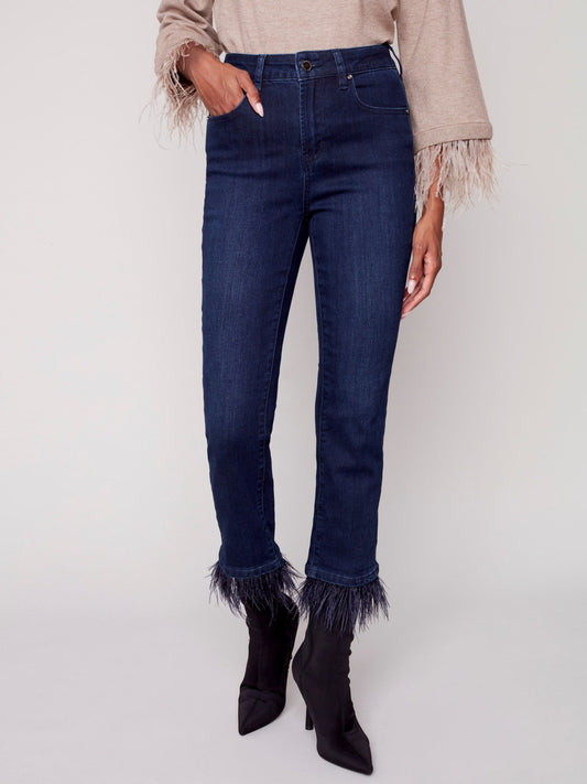 Charlie B Feather Trim Jeans