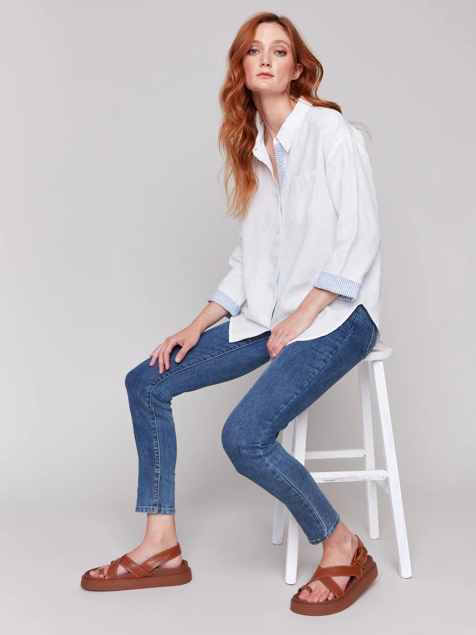Charlie B Linen Blend Striped Cuff