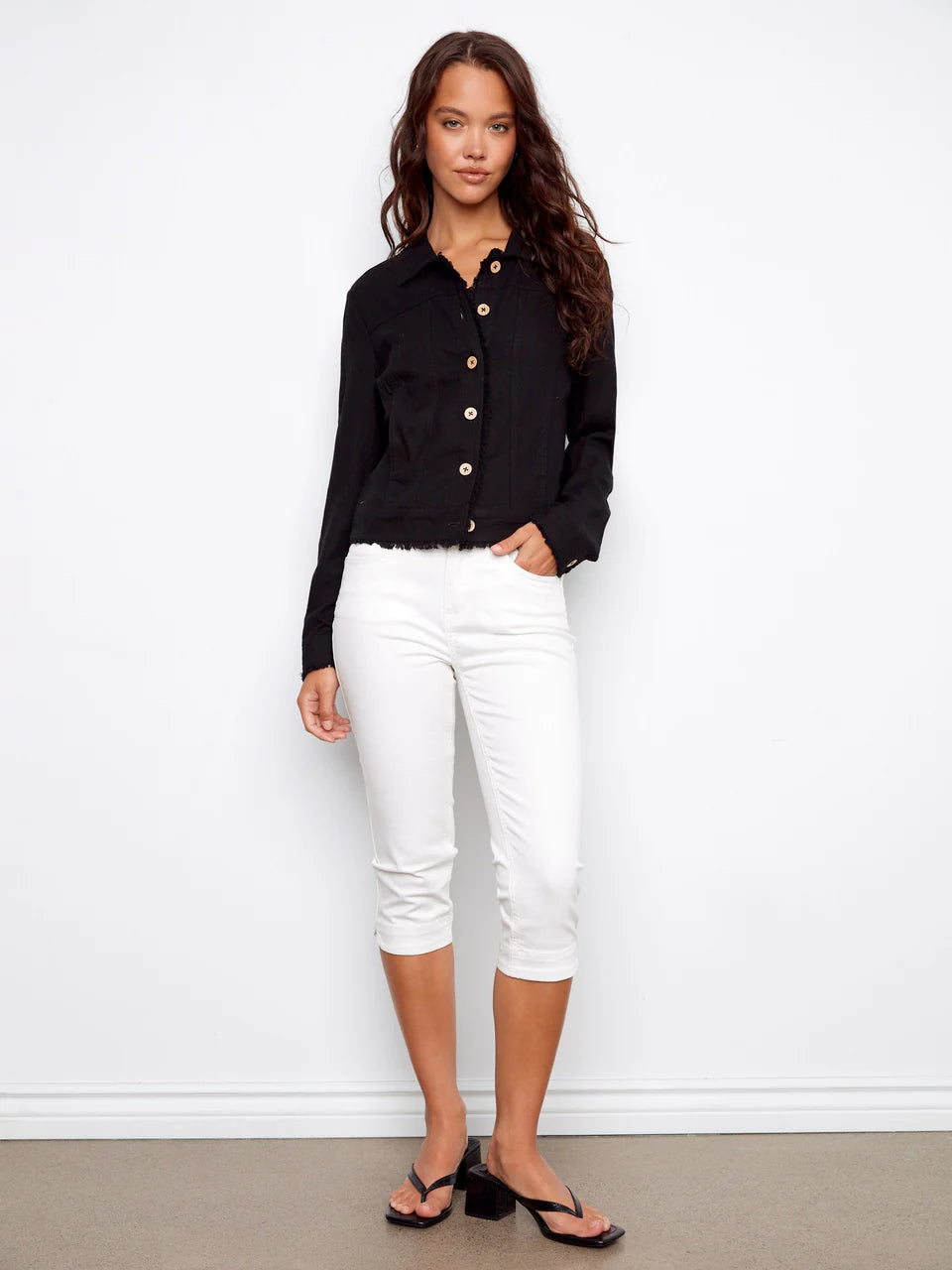 Charlie B Black Linen Blend Frayed