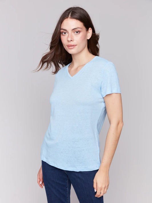 Charlie B V Neck Linen Tee